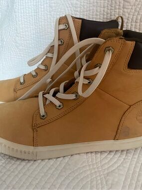 Timberland Tan High-Top Nubuck Sneakers with White Laces